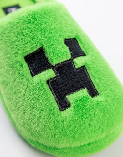 Minecraft Creeper Green Mule Slippers Fleece Indoor Lounge Footwear For Boys Soft Furry Finish Gaming Slippers Minecrafters Merchandise