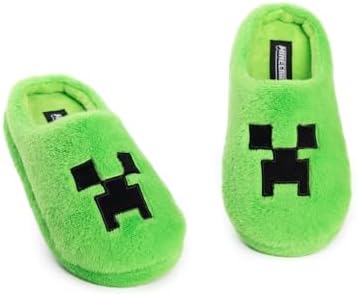 Minecraft Creeper Green Mule Slippers Fleece Indoor Lounge Footwear for Boys Soft Furry Finish Gaming Slippers Minecrafters Merchandise