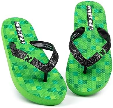 Minecraft Creeper Kids Sandals Green Flip Flop Sliders For Boys & Girls Block Pixel Game Villain Summer Shoes Fun Slip-on Beach Footwear Merchandise Gift for Children and Teens