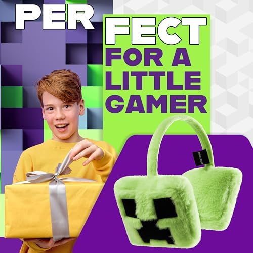 Minecraft Ear Muffs Kids - Creeper Winter Accessories Warm Cosy Earmuffs For School Travel Days Out - Gifts For Gamers