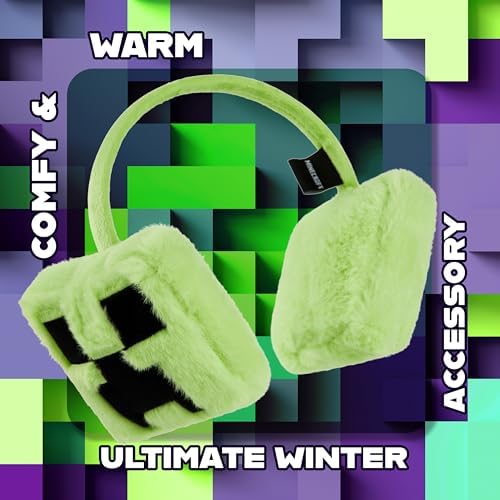 Minecraft Ear Muffs Kids - Creeper Winter Accessories Warm Cosy Earmuffs For School Travel Days Out - Gifts For Gamers