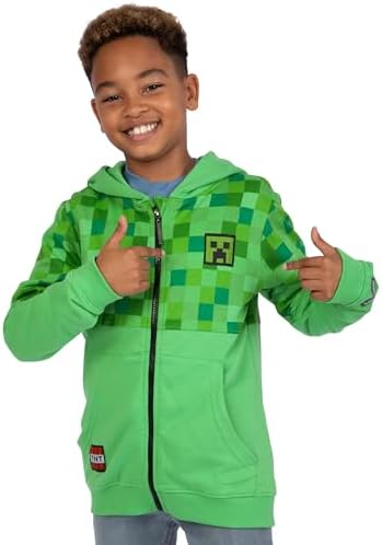 Minecraft Hoodie Creeper Boys’ Hoodies Zip Up Gaming Hoody For Kids Children’s Gamer Clothes