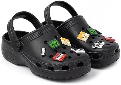 Minecraft Kids Classic Clogs Black Ventilated Sliders With Supportive Strap For Boys & Girls Game Creeper TNT Weapons Novelty Charms Footwear Summer Beach Pool Shoes For Children & Teens