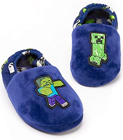 Minecraft Slippers for Boys Various Styles Kids Blue Navy Black Sequin Creeper Boys House Shoes Children & Teens Gaming Footwear Merchandise