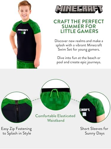 Minecraft Swim Shorts Set Boys Swim Set Gaming Boys Swimming Costume Ages 5 To 13