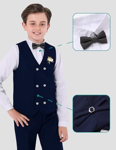 Mintgreen Boys 4Pcs Suits Set Kids Wedding Waistcoat & Shirt & Trousers & Bowtie 6-14 Years