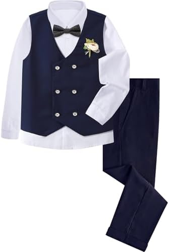 mintgreen Boys 4Pcs Suits Set Kids Wedding Waistcoat & Shirt & Trousers & Bowtie 6-14 Years