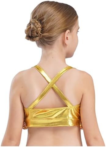 Miutii Kids Girls 2 Piece Sequins Camisole Crop Top With Skirt Ballet Modern Jazz Latin Dance Performance Costume