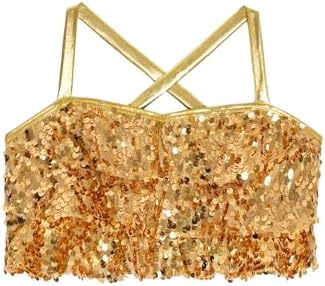 Miutii Kids Girls 2 Piece Sequins Camisole Crop Top With Skirt Ballet Modern Jazz Latin Dance Performance Costume