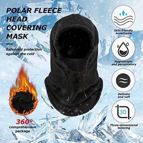 MIVAIUN Windproof Skimask Balaclava Mask Hood Hat Black Thermal Fleece Face Masks Hat Snood Neck Warmer Ski Face Scarf Snood Thermal For Men Women One Size For Moto Ski Cycling