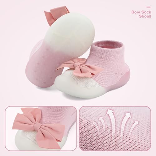 MK MATT KEELY Baby Girl Shoes With Bow Toddlers Sock Shoes Baby Barefoot Trainers Anti Slip Pre Walkers Shoes