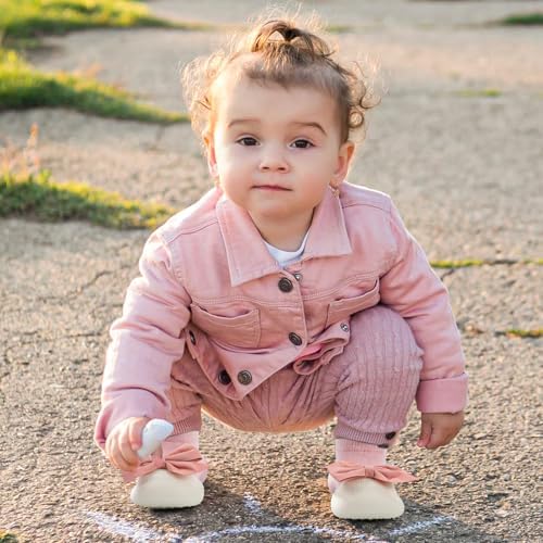 MK MATT KEELY Baby Girl Shoes With Bow Toddlers Sock Shoes Baby Barefoot Trainers Anti Slip Pre Walkers Shoes