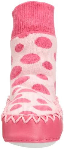 Mocc Ons Moccasin Washable Leather Sole Slipper Socks (12-18 Months Pink Spot)