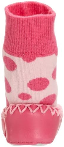 Mocc Ons Moccasin Washable Leather Sole Slipper Socks (12-18 Months Pink Spot)