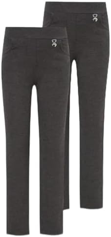 MOLLY MALOU Pack of 2 Girls' Slim Fit Jersey School Trousers with Heart Detail - Easy Pull-On Uniform Pants Ages 2-18 Years