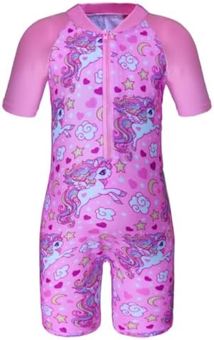 Moneric Girls Swimming Costume Kids One Piece Swimsuit Unicorn Swimwear UV Protection Zipper Bathing Suit Rash Guard Surfing Beachwear