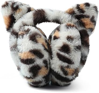 Moonlove Girls Leopard Print Earmuffs Winter Warm Thermal Ear Muffs Plush Fuzzy Adjustable Ear Cover Windproof Coldproof Cycling Warmer Protection For Women