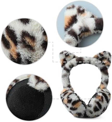 Moonlove Girls Leopard Print Earmuffs Winter Warm Thermal Ear Muffs Plush Fuzzy Adjustable Ear Cover Windproof Coldproof Cycling Warmer Protection For Women