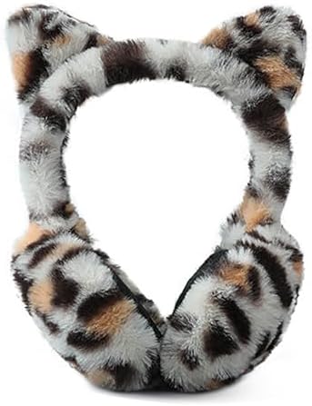 Moonlove Girls Leopard Print Earmuffs Winter Warm Thermal Ear Muffs Plush Fuzzy Adjustable Ear Cover Windproof Coldproof Cycling Warmer Protection for Women