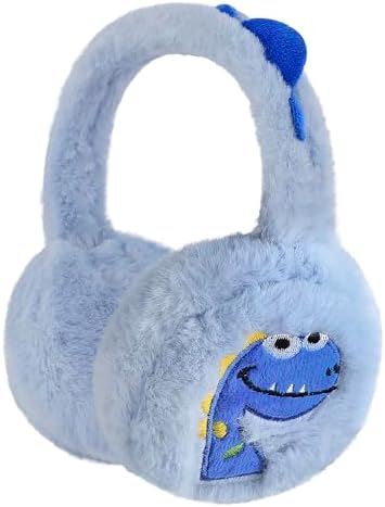 Moonlove Kids Dinosaur Earmuffs Winter Warm Thermal Ear Muffs Plush Fuzzy Adjustable Foldable Ear Cover Thicken Windproof Coldproof Cycling Warmer Protection for Boys Girls