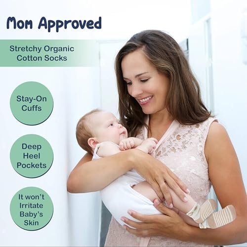 Mother's Choice Organic Cotton Baby Socks 12 Pairs Unisex 0-6 Months - Soft Hypoallergenic Newborn & Infant Socks - Baby Girl & Boy Gifts (12Pcs Brown)