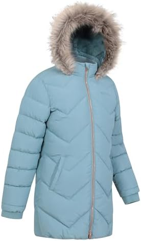 Mountain Warehouse Galaxy Fleece Lined Kids Padded Jacket - Water Resistant Puffer Coat With Faux Fur Hood Girls & Boys - For Autumn Winter Travelling Hiking