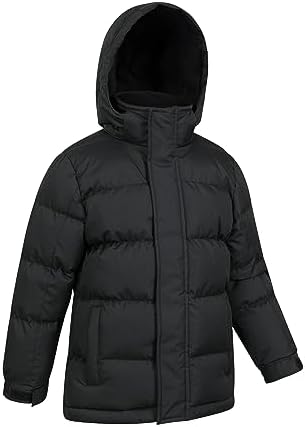 Mountain Warehouse Snow Padded Kids Puffer Jacket - Water Resistant Coat Fleece Lined Hood Adjustable Cuffs Side Pockets - Autumn Winter & Outdoors
