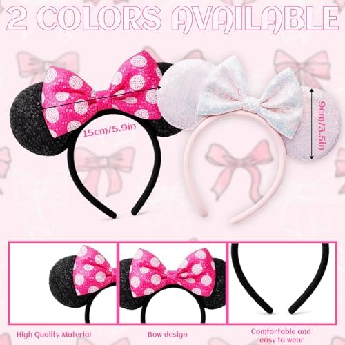 Mouse Ears Halloween Headband 2 Pcs Bow Mouse Ears Headband Mouse Ears Kids Women For Party Decoration Cosplay Birthday And Halloween