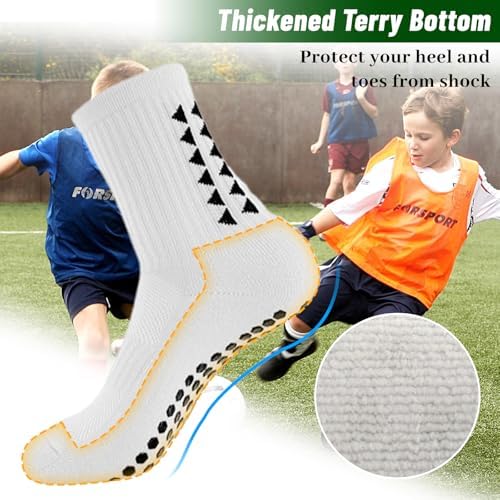 Mtuihfo 3 Pairs Breathable Kids Grip Socks Sweat-Absorbent Boys Socks Grip Socks Football Kids For Running Hockey Football