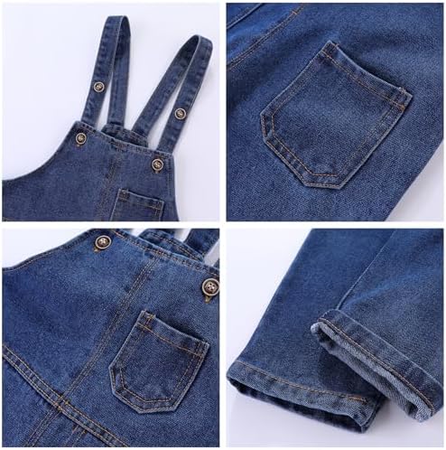 Mud Kingdom Boys Girls Denim Dungarees Kids Adjustable Braces Jean Ovearalls Cotton Plain Workwear For 12 Months-8 Years