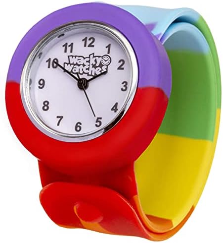 Multicolour Wacky Watch Slap On Strap Fast Fit Kids Childrens Silicone Band Unisex Instant Fit Any Size for Boys and Girls Learn to Tell The Time