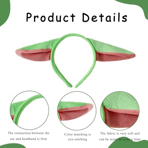 MUNSKT Child Fabric Headband Costume Accessory Headbands Costume Accessory Headbands Green Elf Ear Headband Role-Playing Costume Novelty Halloween Christmas Party