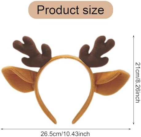 MUNSKT Christmas Reindeer Antlers Headband Cute Xmas Deer Ear Head Accessories Cosplay Reindeer Costume Animal Ears Headband Fluffy Realistic Deer Antlers Headband For Christmas Party Favors Brown