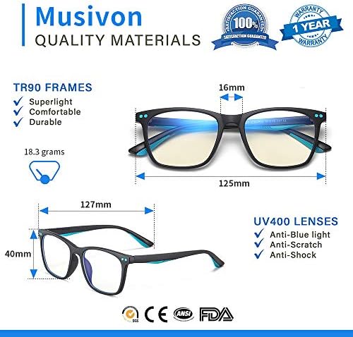 Musivon Kids Blue Light Blocking Glasses For Teens Computer Gaming Glasses Anti Blue Light Glasses For Children Boys Girls Age 4-14 (Sand Black)