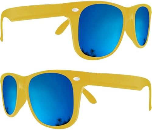 Mustavo Kids Childrens Blue Mirror Sunglasses Gloss Finish 100% UV400 Protection Fashion Glasses Fun Vibrant Colours For Ages 3-9 Years Old Boys Girls…