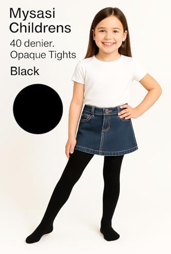 MYSASI Girls 40 Denier Opaque Tights – Ages 6–14 – Colourful Tights For Kids – Soft Stretchy & Durable – Great For Uniform Casual Party & Dance Wear