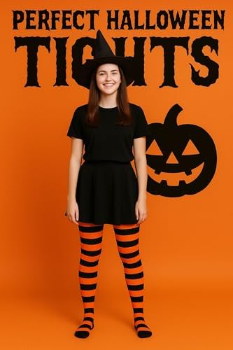 MYSASI Girls Striped Tights – Soft & Stretchy – Ages 6–14 – Perfect For School Dance Everyday Wear & Halloween - Kids Striped Machine Washable Tights - Halloween And Party Tights For Kids