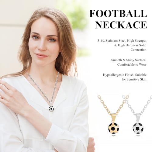 Nadiaen Boys' Necklaces 2 Pcs 3D Football Pendant Necklace With Chain Football Gifts For Boys Girls Kids Men Women Unisex