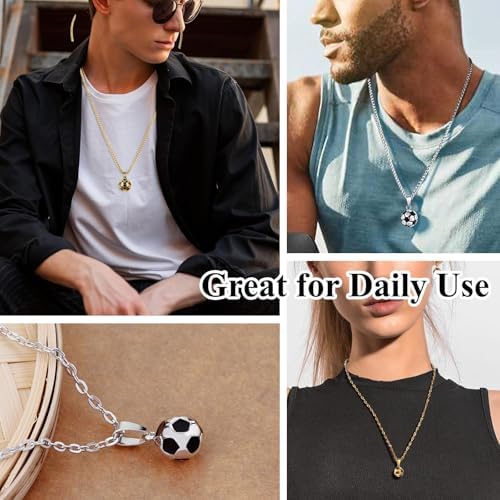 Nadiaen Boys' Necklaces 2 Pcs 3D Football Pendant Necklace With Chain Football Gifts For Boys Girls Kids Men Women Unisex