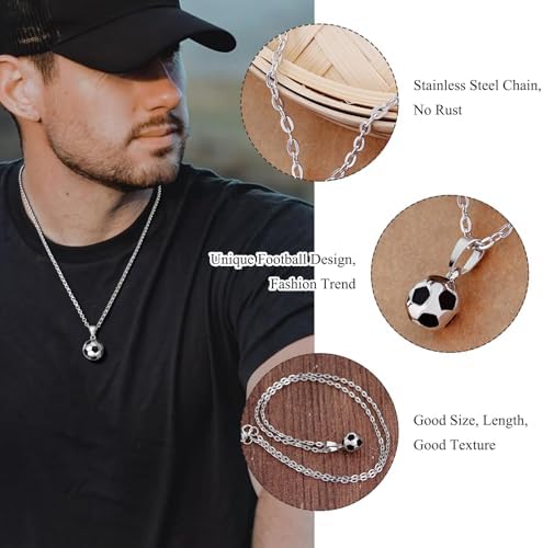 Nadiaen Boys' Necklaces 2 Pcs 3D Football Pendant Necklace With Chain Football Gifts For Boys Girls Kids Men Women Unisex