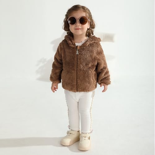 Naiyafly Baby Toddler Boys Girls Fleece Jacket With Hood Zip Up Cute Bear Coats For Infant Boys Girls Kids Fall Winter Warm Jacket With Ear Newborn Solid Color Outwear For 1-5T