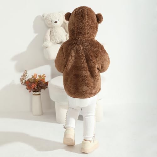 Naiyafly Baby Toddler Boys Girls Fleece Jacket With Hood Zip Up Cute Bear Coats For Infant Boys Girls Kids Fall Winter Warm Jacket With Ear Newborn Solid Color Outwear For 1-5T