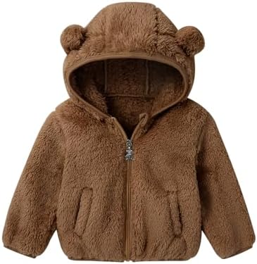 Naiyafly Baby Toddler Boys Girls Fleece Jacket with Hood Zip Up Cute Bear Coats for Infant Boys Girls Kids Fall Winter Warm Jacket with Ear Newborn Solid Color Outwear for 1-5T