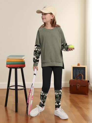 Naiyafly Girls Clothes Set Kids Tracksuit Long Sleeve Print Sweatshirt And Sweatpants Legging Loungewear Activewear Fall Winter 2 Piece Outfit For Teen Girls 6-13 Years