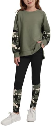 Naiyafly Girls Clothes Set Kids Tracksuit Long Sleeve Print Sweatshirt and Sweatpants Legging Loungewear Activewear Fall Winter 2 Piece Outfit for Teen Girls 6-13 Years