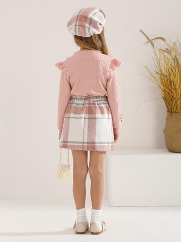 Naiyafly Toddler Girl Outfits Baby Ruffle Ribbed Long Sleeve Ruffle T-Shirt Top Plaid Skirt Fashion Set 3Pcs Kids Girl Fall Winter Clothes 2t 3t 4t 5t 6t