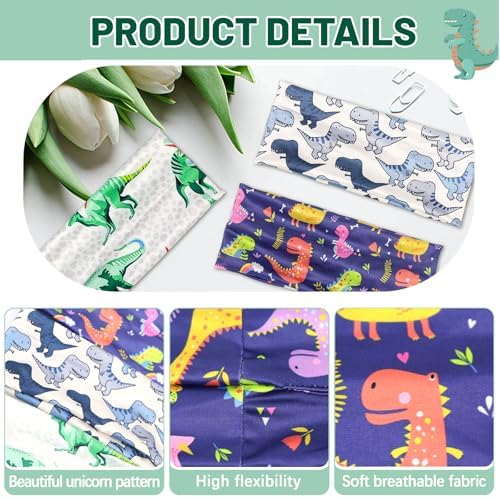 NATOSU Pack Of 3 Kids Headbands Dinosaurs Kids Sports Headbands For Boy Elastic Headband Girl Wide Versatile Headband For School Sport Leisure Multicoloured L