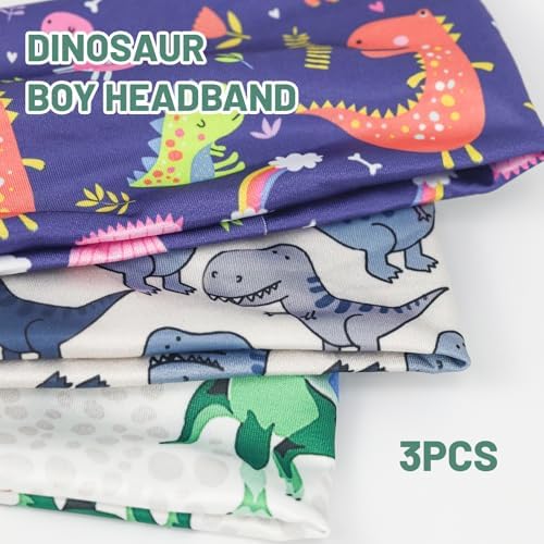 NATOSU Pack Of 3 Kids Headbands Dinosaurs Kids Sports Headbands For Boy Elastic Headband Girl Wide Versatile Headband For School Sport Leisure Multicoloured L