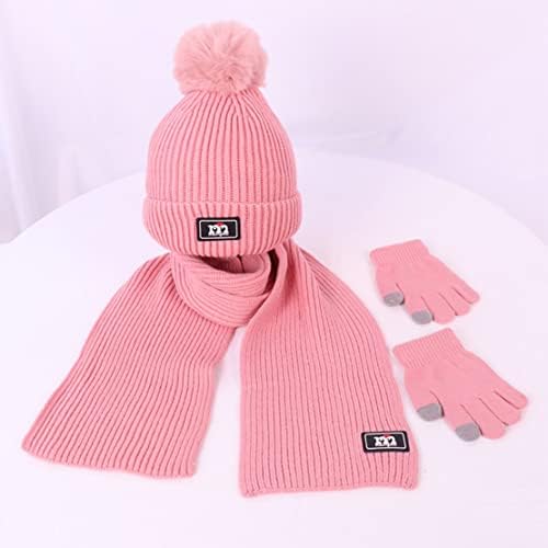 NautySaurs Boys Girls Hat Scarf And Gloves Set Winter Thermal Knit Crochet Bobble Hat Fleece Lined Beanie For Kids Aged 2-8 Years