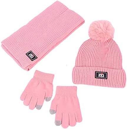 NautySaurs Boys Girls Hat Scarf and Gloves Set Winter Thermal Knit Crochet Bobble Hat Fleece Lined Beanie for Kids Aged 2-8 Years